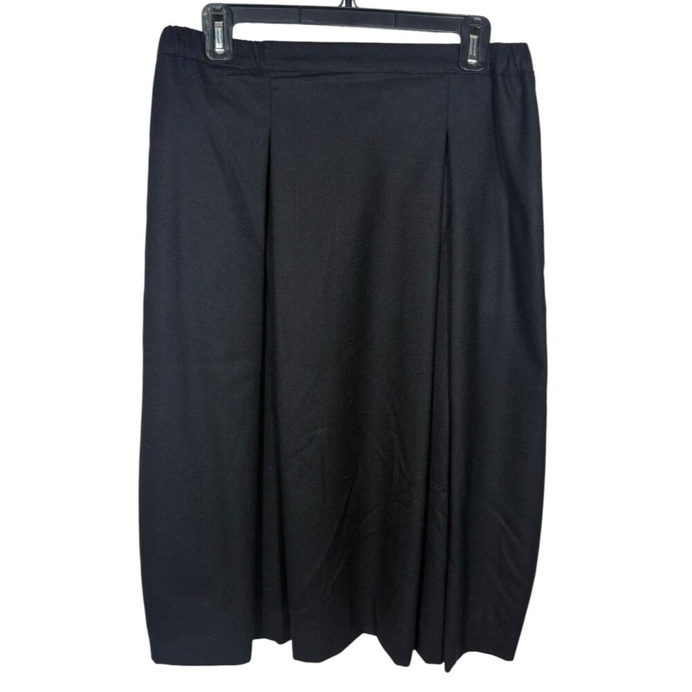 Eskandar Wool Pleated Black Skirt‎ Size 1 Elastic Waist Lagenlook